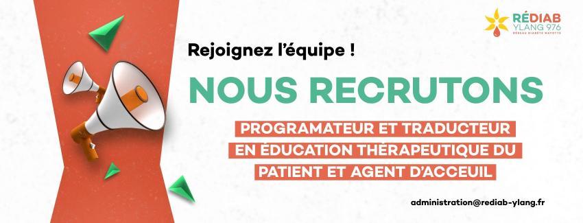 RéDiab Ylang recrute un·e Programmateur·rice et Traducteur·rice en Éducation Thérapeutique du Patient.