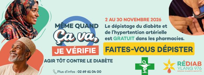 Même quand ça va, je vérifie : dépistage gratuit du diabète dans les pharmacies de Mayotte du 2 au 30 novembre 2026
